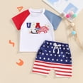 thumbnail image 2 of Okbabeha Toddler Boy 4th of July Outfit Letter Embroidery Short Sleeve Tops with StarStripe Shorts Fourth of July Clothes, 2 of 8