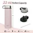 thumbnail image 4 of Costway Bouteille d'Eau Isolée à Double Paroi 22 oz en Acier Inoxydable avec 2 Couvercles et Paille, 4 of 10