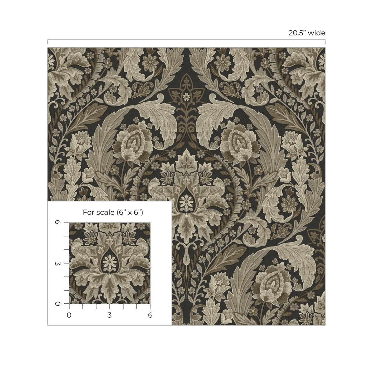 Harry & Grace Cliffside Thornton Vintage Damask Peel and Stick Wallpaper - 20.5 in. W x 18 ft. L Roll