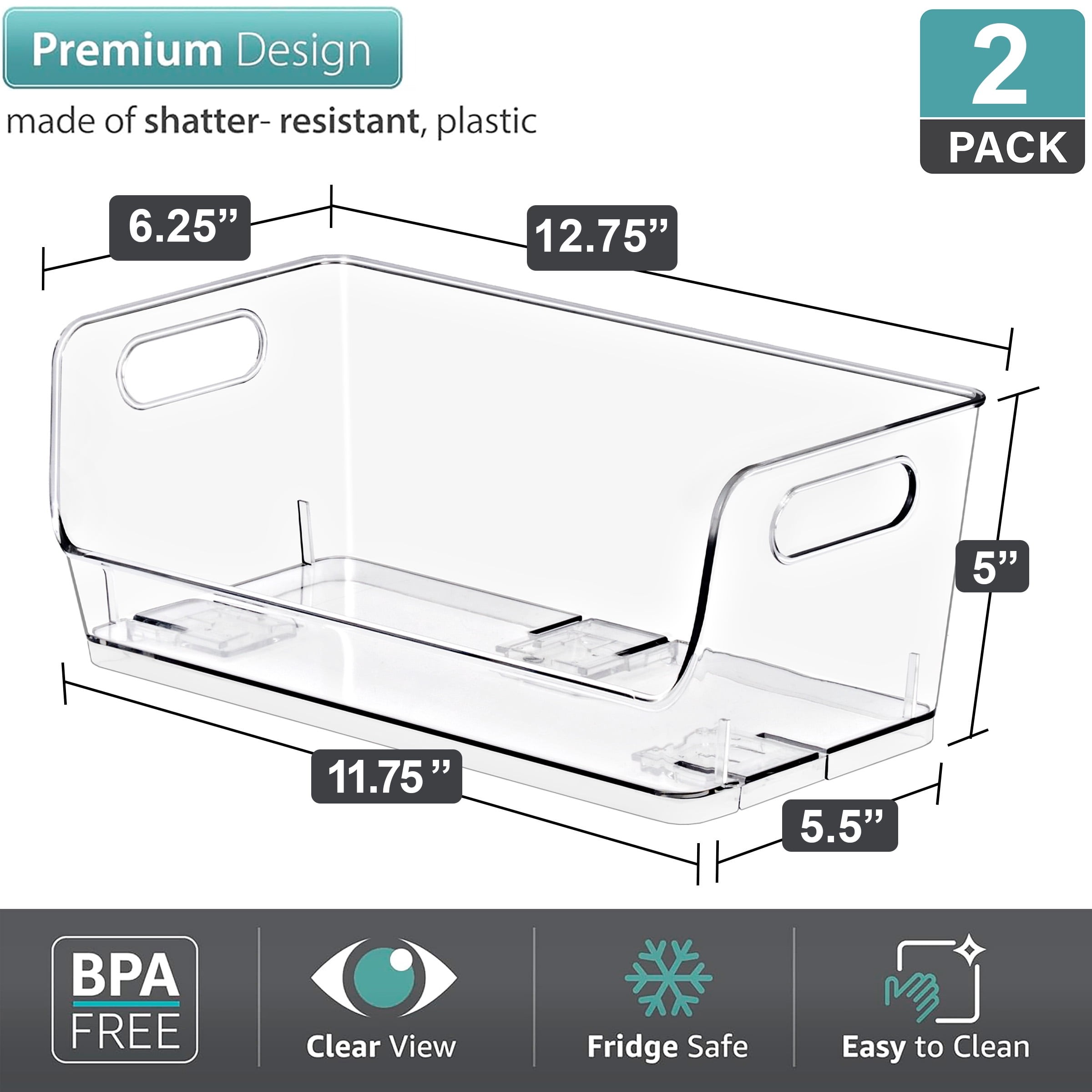 Sorbus Clear Stackable Wide Storage Bins, Small Open-Front Acrylic Pantry Organizers, 2 Pack