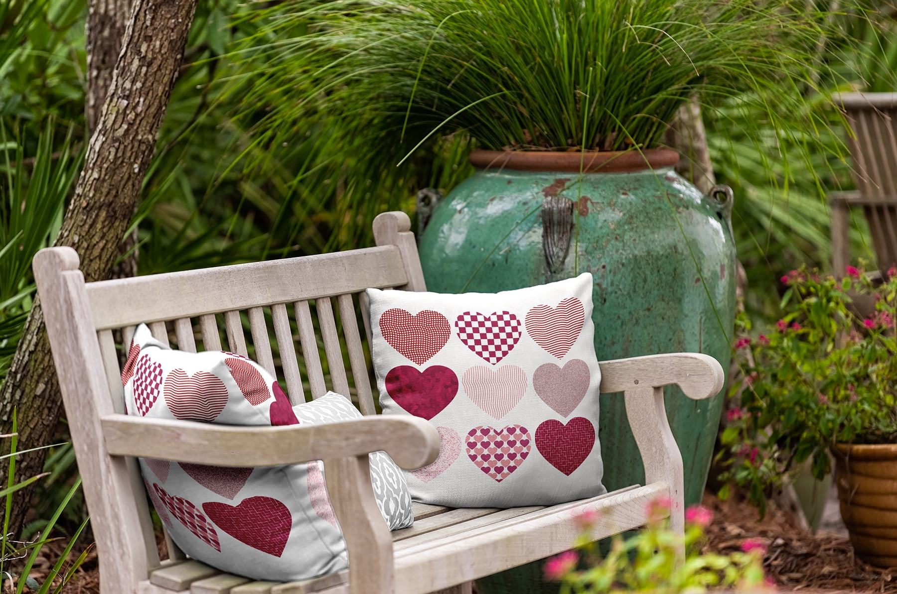 20" x 20" Simply Daisy Patterned Hearts Polyester Indoor/Outdoor Pillow, Buddah Qty 1