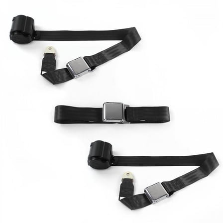 SafeTBoy Airplane 2 Point Black Retractable Bench Seat Belt Kit with 3 Belts for 1977-1979 Ford Thunderbird