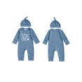 thumbnail image 2 of Spewahor Newborn Baby Boy Fall Romper Fashionable Letters Embroidery Round Neck Long Sleeve Jumpsuits with Hat, 2 of 9