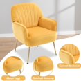 thumbnail image 3 of Yellow Velvet Accent Chair with Metal Legs - Modern Upholstered Barrel Chair, 3 of 10