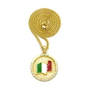 NYFASHION101 Stone Stud Italy Waving Flag Medal w/ 3mm 24" Cuban Chain Necklace, Gold-Tone