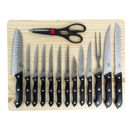 

Gibson Home Wildcraft 15 Piece Stainless Steel Cutlery Set with Pine Wood Cutting Board