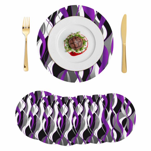 Round Placemats Purple Grey Lines 15 inch Set of 6 Table Mats for Dining Table Modern Abstract Stripes Heat Resistant Non-Slip Kitchen & Home Decorative Place Mat Set