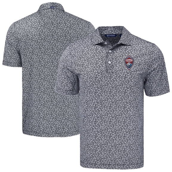 Men's-Cutter & Buck  Black Colorado Rapids Big & Tall Pike Eco Flora Print Recycled Polo