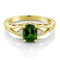 thumbnail image 2 of Gem Stone King 18K Yellow Gold Plated Silver Green Chrome Diopside and White Moissanite 3 Stone Engagement Ring for Women | 1.28 Cttw | Oval 8X6MM | Round 2MM | Gemstone Birthstone | Size 8, 2 of 5