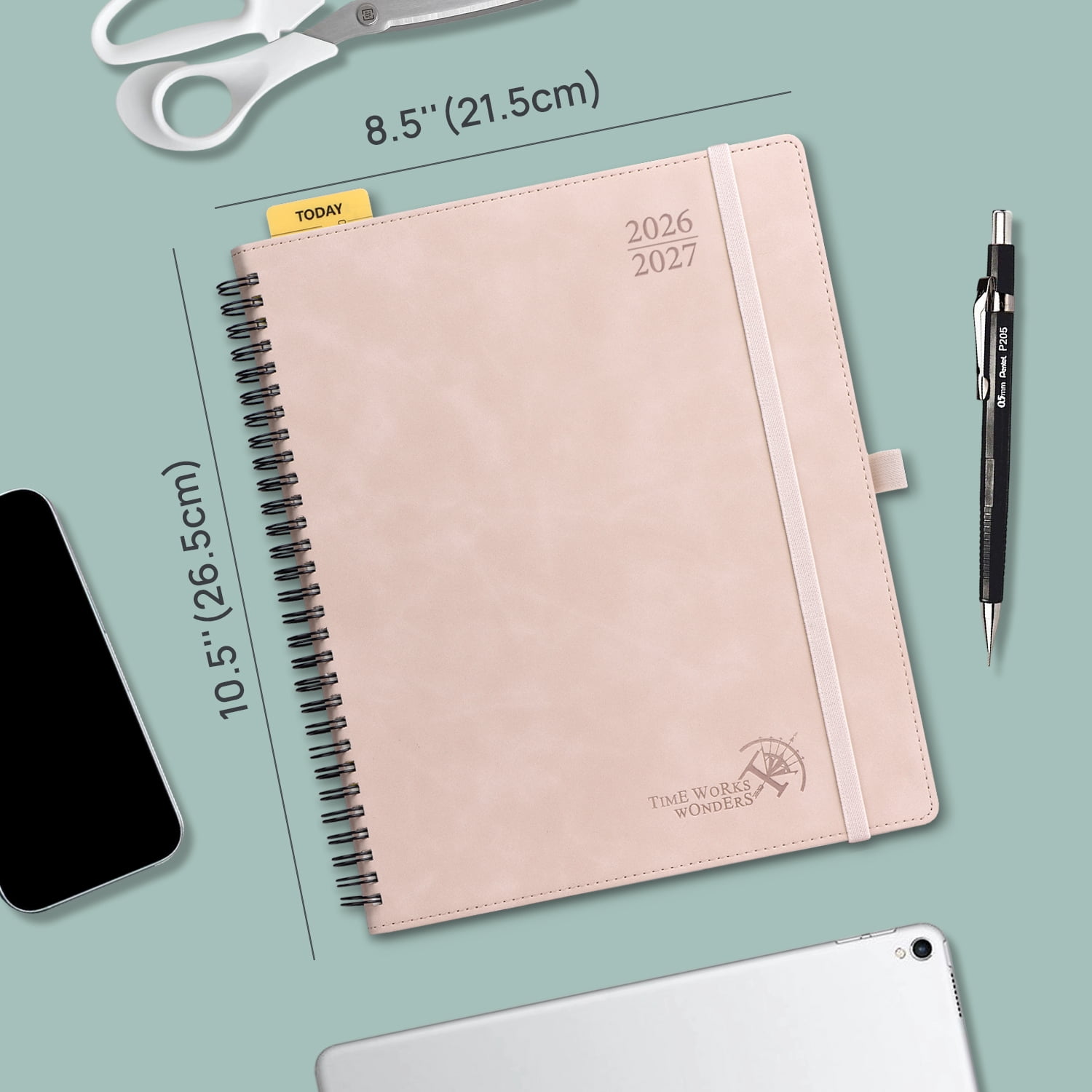 POPRUN Planner 2026-2027, Weekly and Monthly Academic Planner Calendar Notebook, Jul.26-Jun.27, 8.5" x 10.5", Inner Pocket, Monthly Tabs, Spiral Leather Cover - Soft Pink