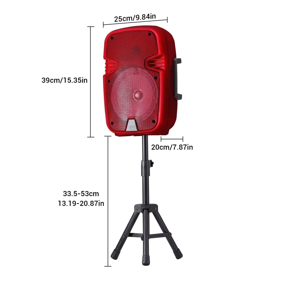 Portable Bluetooth Speaker 8" Woofer w/ Tripod Stand Microphone Remote Control Red LED, Clear Shell