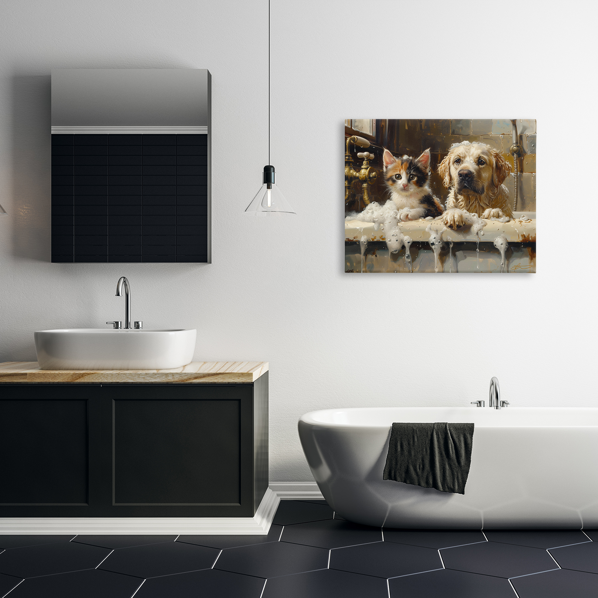 Bath Buddies Cat & Dog Canvas Wall Art, design by Shawna Stewart
