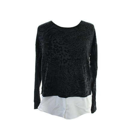 Kensie Charcoal Long-Sleeve Contrast-Hem Sweatshirt S