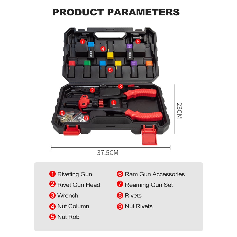 Rupoun Rivet Nut Tool Kit with 10 Rivets and 10 Nut Rivets Assortment, Manual Hand Riveter for Sheet Metal & Automotive Work, 15.35 inches / 39 cm