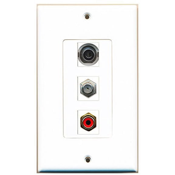 RiteAV - 1 Port RCA Red and 1 Port Coax Cable TV- F-Type and 1 Port 3.5mm Decorative Wall Plate Decorative