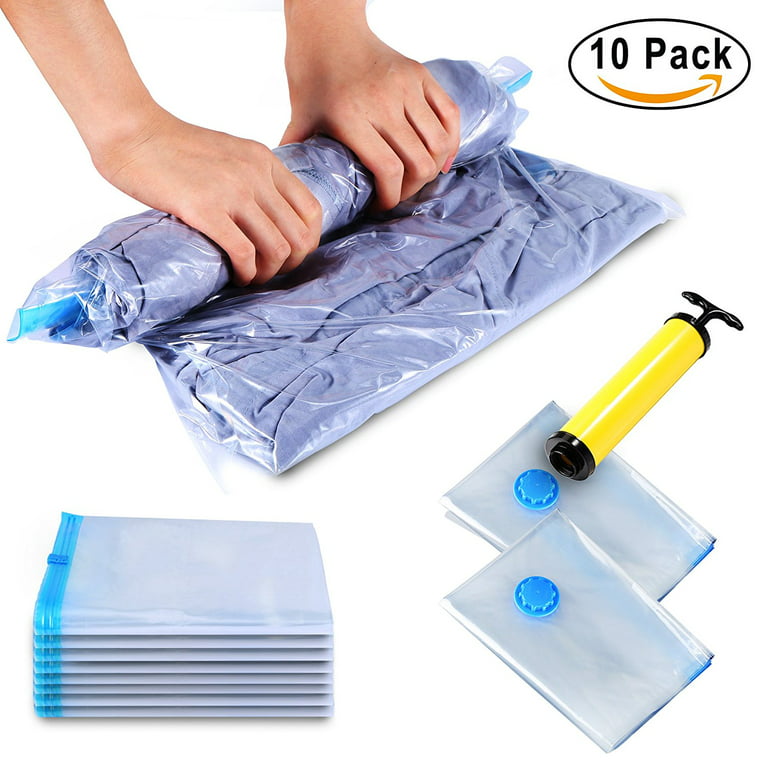IPOW 8 Roll-up Compression Bags 2 Large Vacuum Bags ,Space Saver  Plastic&Vacuum Storage Organizer Bags for Travel Luggage Closet, Organize  Comforter, Blanket, Garment, Dress 