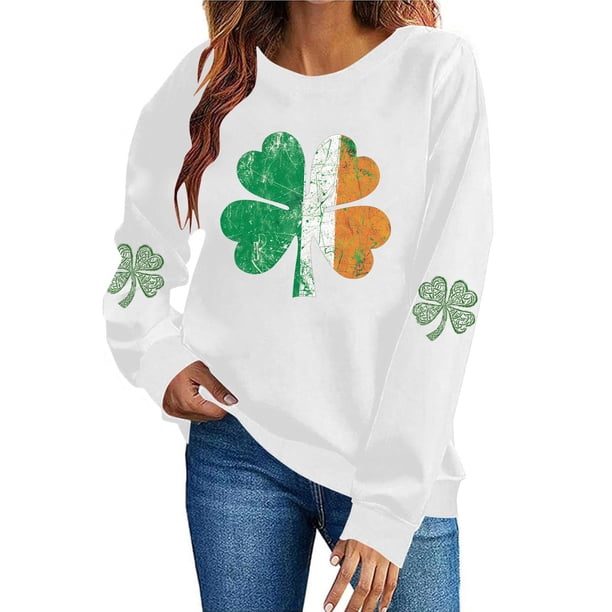 TaTaai Womens St Patricks Day Sweatshirt Long Sleeve Crewneck Casual Pullover Holiday Print Fleece Lined Top Gift