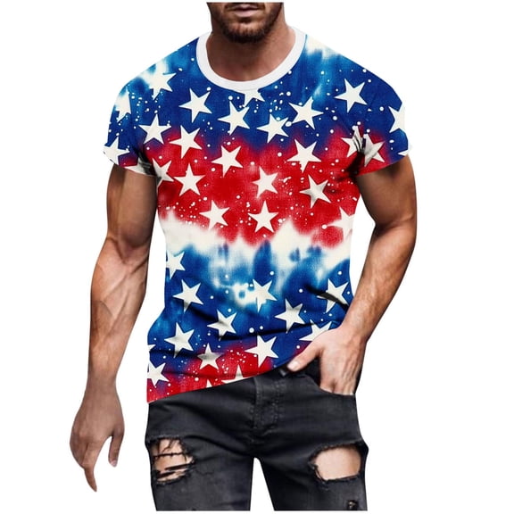 HONHUZH Mens Plus Size Summer Tops Retro 250Th Anniversary of The United States Print Shirt Patriotic Flag USA Tshirt