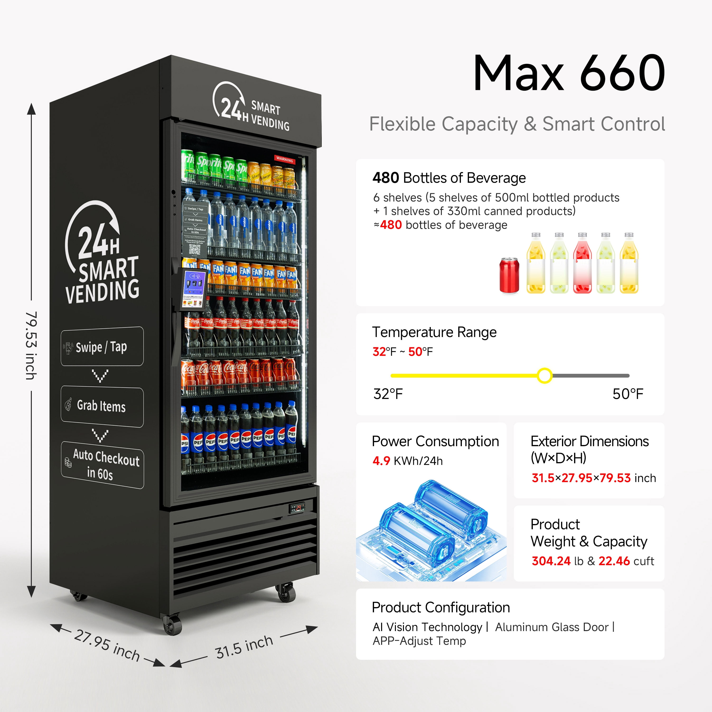 HAHA Smart AI Vending Machine Combo Vending for Snacks & Drinks 528 Bottle Capacity