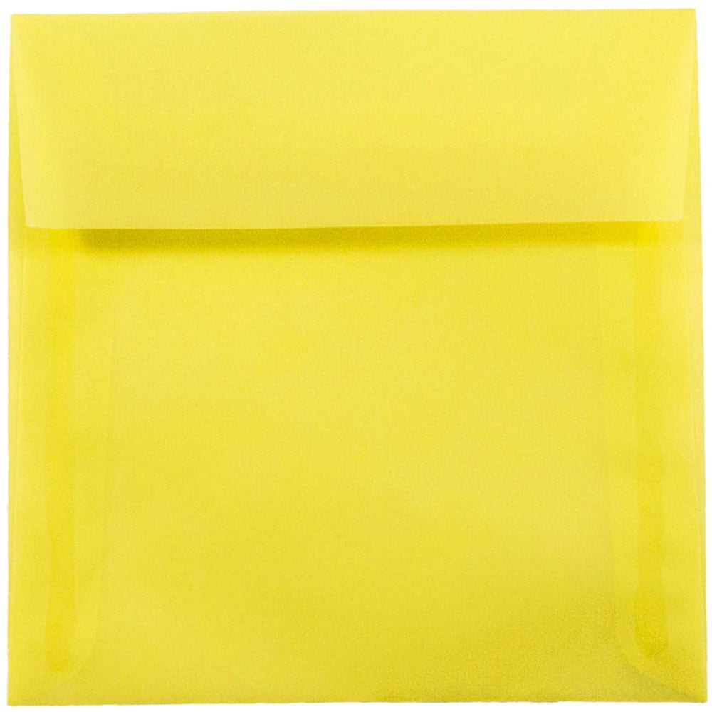 JAM 6 x 6 Translucent Envelopes, Yellow, 50/Pack, Primary Yellow