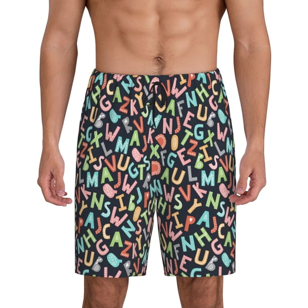 Fotbe Alphabet Pantalones Cortos de Pijama para Hombre, Ropa de Dormir, Pantalones de Pijama Cortos para Hombre-Medium