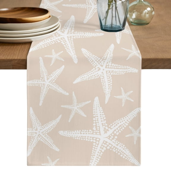 Table Runners 36 Inches Long Dress Scarves, Beige Starfish Farmhouse Kitchen/Dining Table Decor Table Runner, Short Coffee Tablerunners, Summer Coastal Nautical Ocean Classic 13x36 Inch