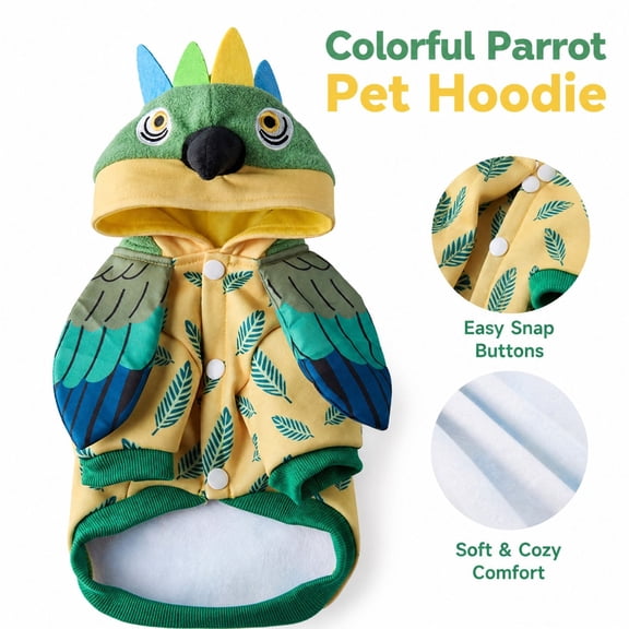 Halloween Costumes For Dogs, Bright Parrot Pet Halloween Outfit, For Tropical Theme Holiday Party And Role Play For Small Dogs