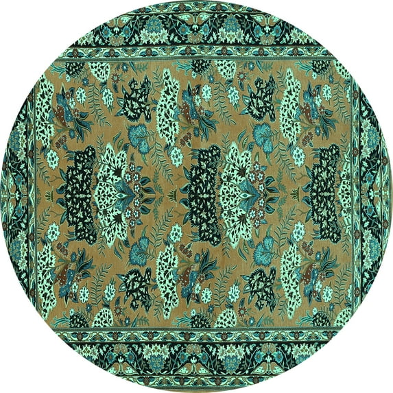 Ahgly Company Indoor Round Persian Turquoise Blue Traditional Area Rugs, 4' Round