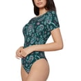 thumbnail image 2 of Daiia Vintage Floral print Women's Crew Neck Short Sleeve Bodysuit Fashion Tops Fit Casual Basic Extender Bodysuit-Medium, 2 of 9