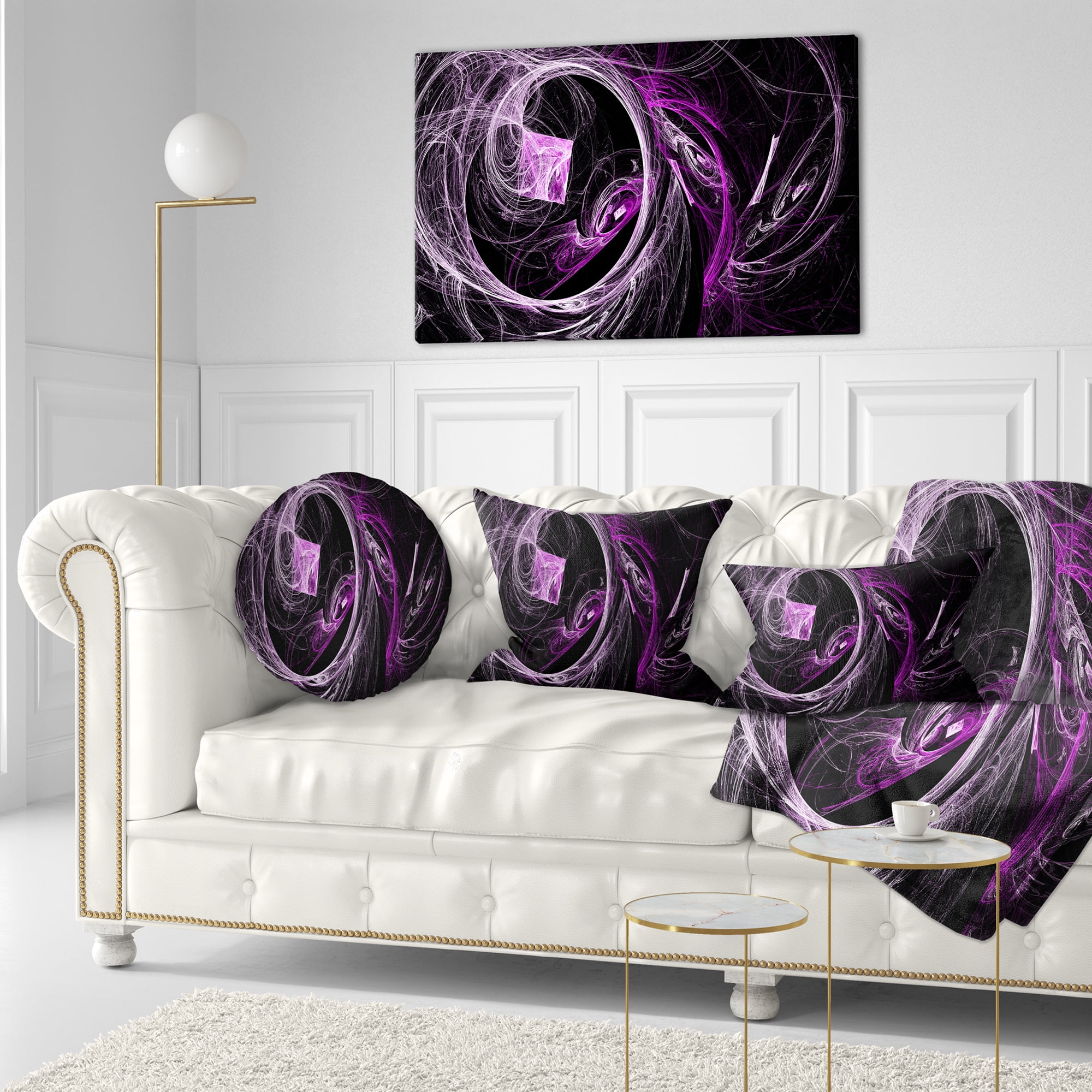 Designart Billowing Smoke Purple in Black - Abstract Throw Pillow - 12x20