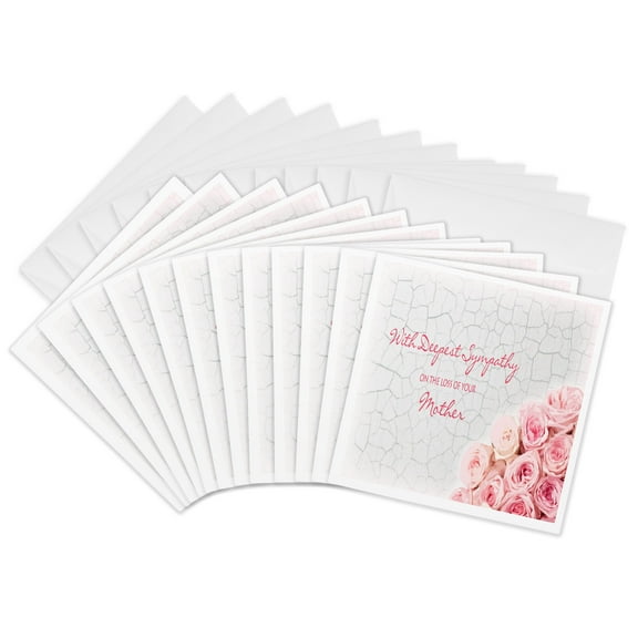 3dRose, With Deepest Sympathy on the Loss of your Mother - Pink Roses, 12 Greeting Cards with envelopes