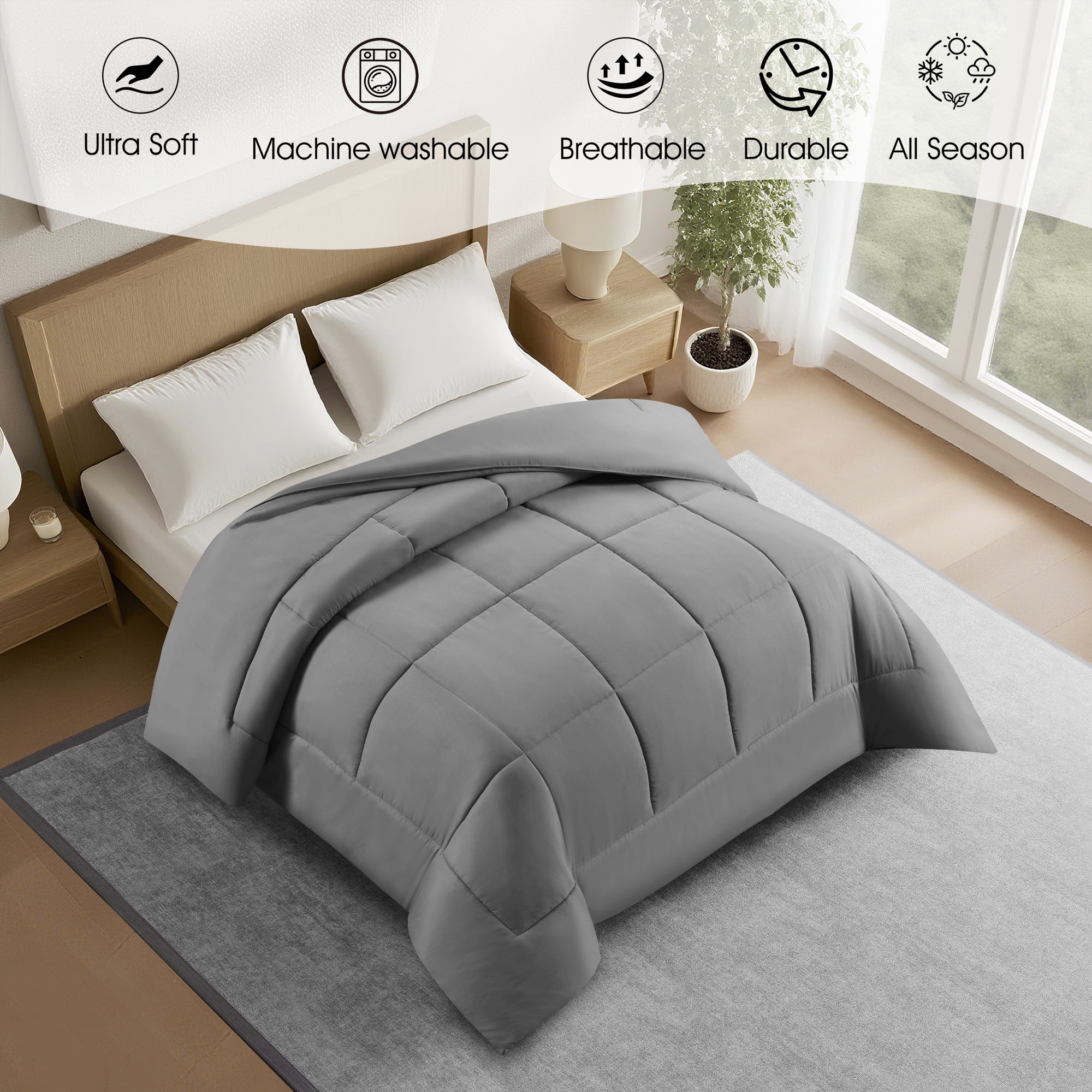 Swift Home High-Filled Down Alternative Comforter, Ultra Soft All Season Hypoallergenic Bedding, Twin, Light Grey