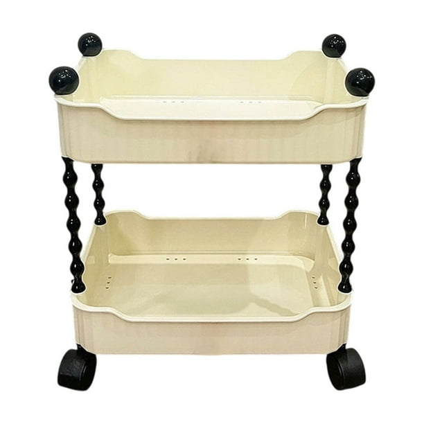 Organizador de almacenamiento móvil con carrito de dos niveles y ruedas bloqueables para sala de estar, cocina, baño, almacenamiento de refrigerios y frutas, carrito rodante multifuncional para organ