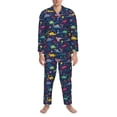 thumbnail image 3 of Susaid Dinosaur Flowers Print Men's Long Sleeve Pajama Set, Two-Piece Button-Down Loungewear PJs Set, Comfortable Sleepwear for Relaxation-Medium, 3 of 7