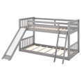 thumbnail image 6 of Jump Into Fun Bunk Bed Twin over Twin, Solid Wood Low Bunk Beds with Convertible Slide and Ladder, 11.6" Safety Guardrail and Anti-Slip Steps, Noise Free Floor Bunk Beds for Kids, Girls, Boys, Gray, 6 of 7