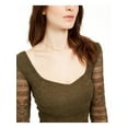 thumbnail image 3 of GUESS Womens Green Crop Top Long Sleeve Sheer Queen Anne Neckline Top L, 3 of 4