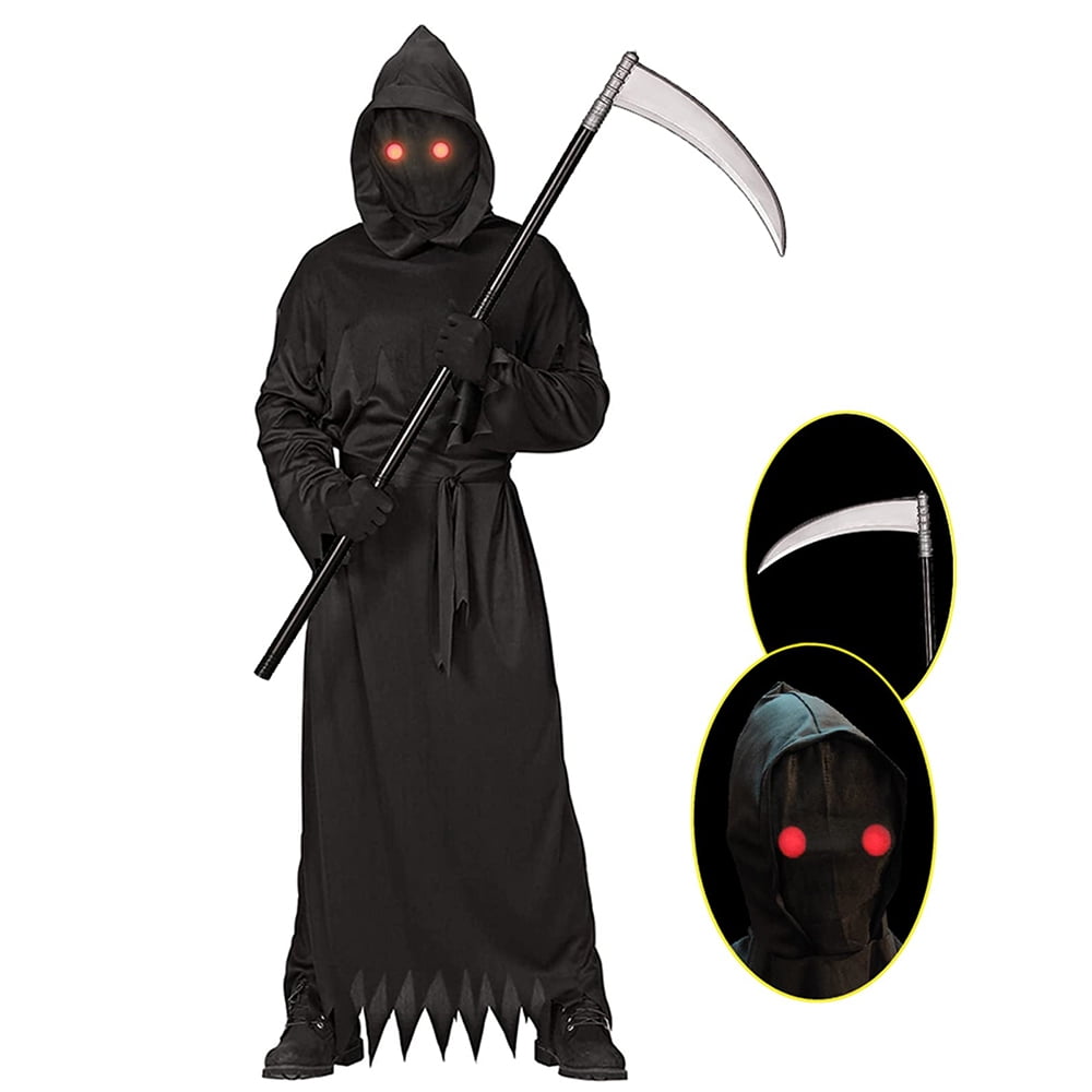Grim Reaper Costume for Kids,Phantom Halloween Costume with Red Glowing ...