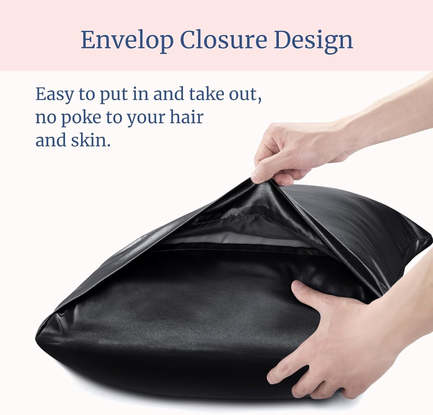 Satin Pillowcase for Hair and Skin, Super Soft and Cooling Similar to Silk Pillow Cases 2 Pack with Envelope Closure, Gift for Women Men(20"x30" Queen Size, Black)