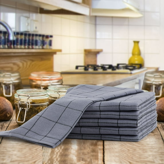 PiccoCasa 6-Pack 100% Cotton Kitchen Towel Dish Cloth Set Waffle Plaid Blue