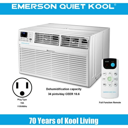 Emerson Quiet Kool - 8,000 BTU 115V SMART Through-the-Wall Air Conditioner with Remote, Wi-Fi, and Voice Control - White