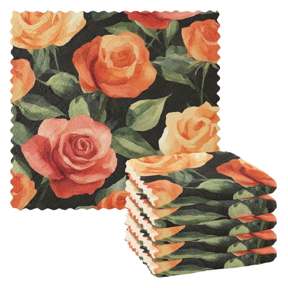 6 Pieces of Kitchen Towels 11x11Inch Kitchen Dish Cloths Kitchen Dish Towels Reuseable Cleaning Cloths Orange Roses