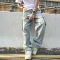 thumbnail image 5 of Reppunk Stylish Baggy Men Multiple pockets Carpenter Cargo Jeans Trousers Streetwear Male Solid Straight Denim Pants Classic Menswear, 5 of 8