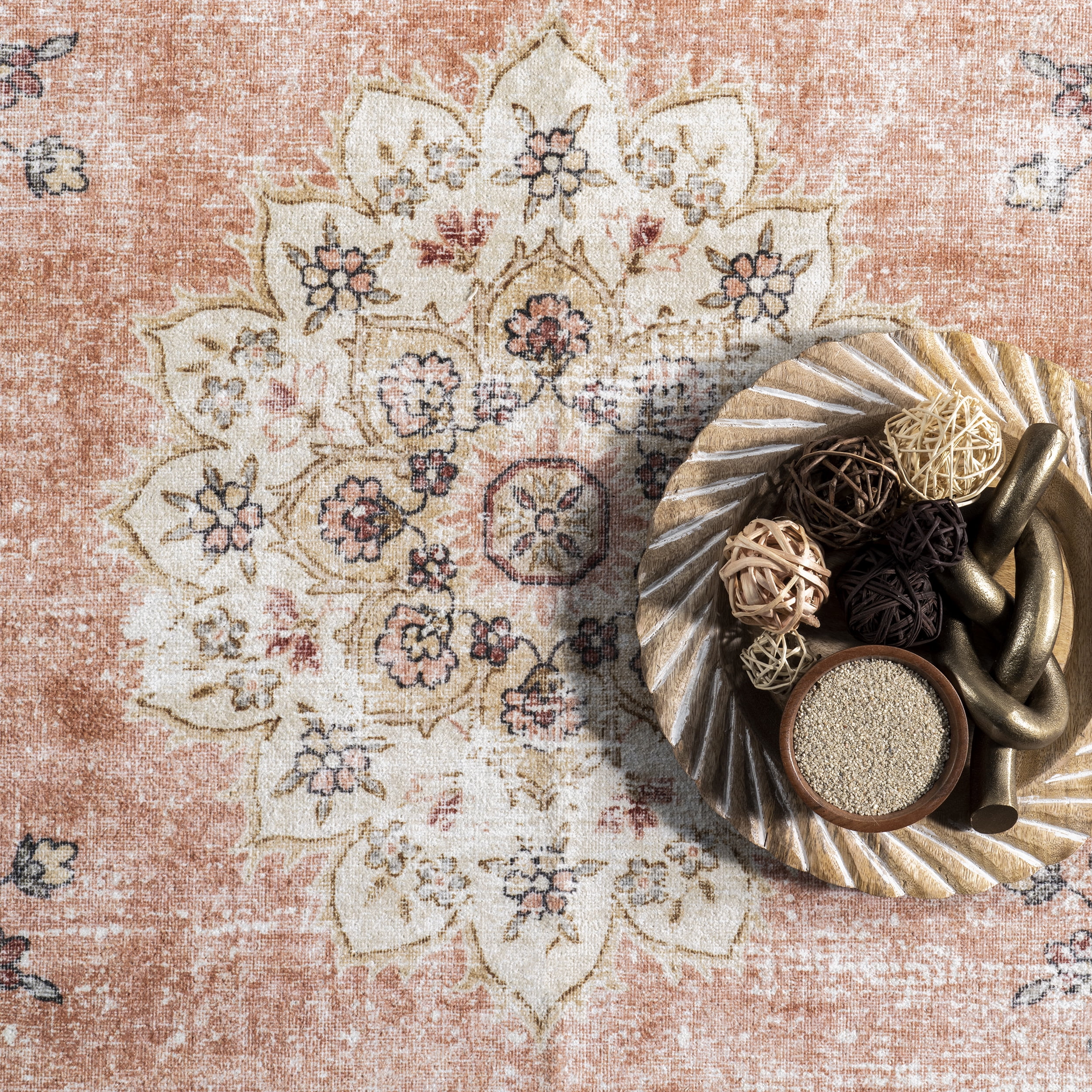 nuLOOM Ren Vintage Floral Machine Washable Area Rug, 8', Peach