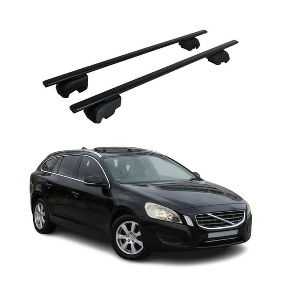 OMAC Roof Racks Luggage Carrier Cross Bars Iron for Volvo V60 2015-2018 Black 2 Pcs Anti-Theft for Travel Kayak Canoe Surf Ski Snowboard Camping