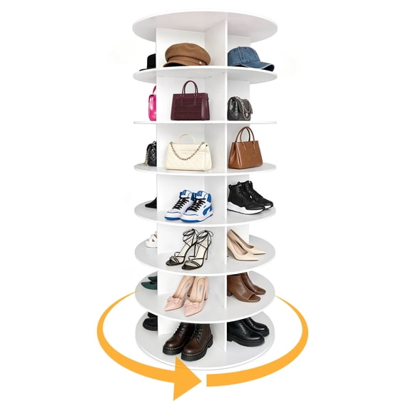 Tacwily 7-Tier Rotating Shoe Rack, 360° Spinning Shoe Organizer for Closet, Holds 28-35 Pairs, White, 63" High