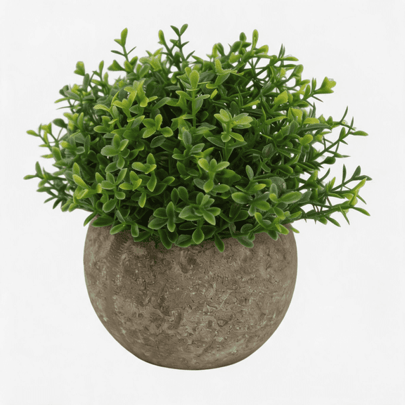 Ogrmar Mini Artificial Potted Plants, 4.7-Inch Faux Topiary Shrubs in Gray Pots for Bathroom, Office Desk, and Home Decor (Green Grass)