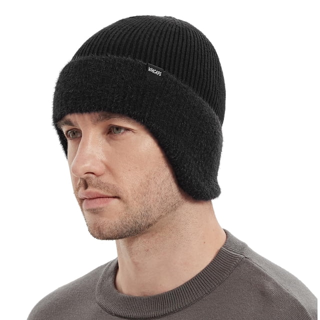 Gorro de invierno Wmcaps, línea de forro polar con orejera, color negro