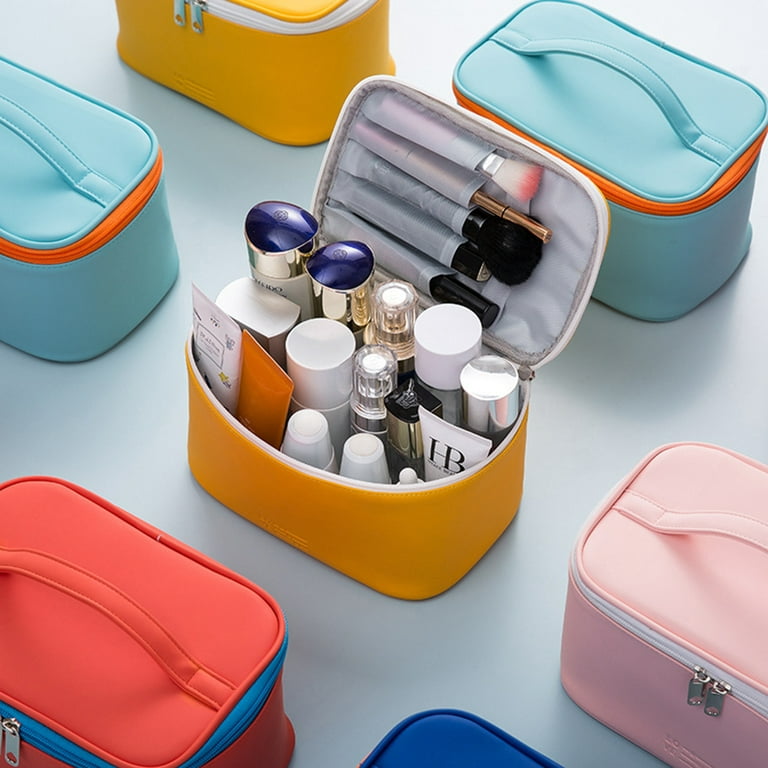 WIEEZN Cute Toiletry Bag for Women Girls, PU Leather Translucent Waterproof  Makeup Cosmetic Bag, Travel Makeup Bag Organizer