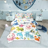 Erosebridal Sea Turtle Jellyfish Bedding Sets Twin Size,Animal Dolphin Comforter Sets with Sheets,Ocean Widlife Bed in a Bag Twin size,Breathable Teen Bedroom Decor,Reversible,7-Piece