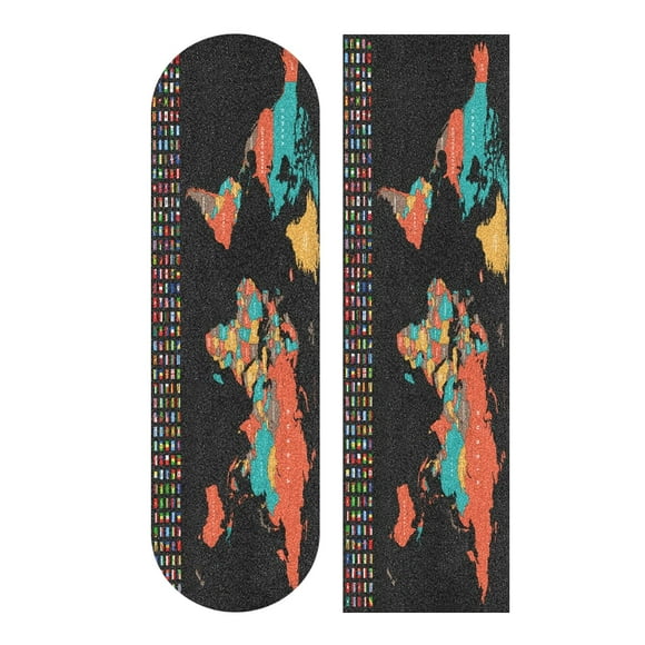 World Map and Flags 44" x 10" Skateboard Grip Tape Longboards Griptape Sandpaper for Rollerboard The Choice of pro Skaters Worldwide